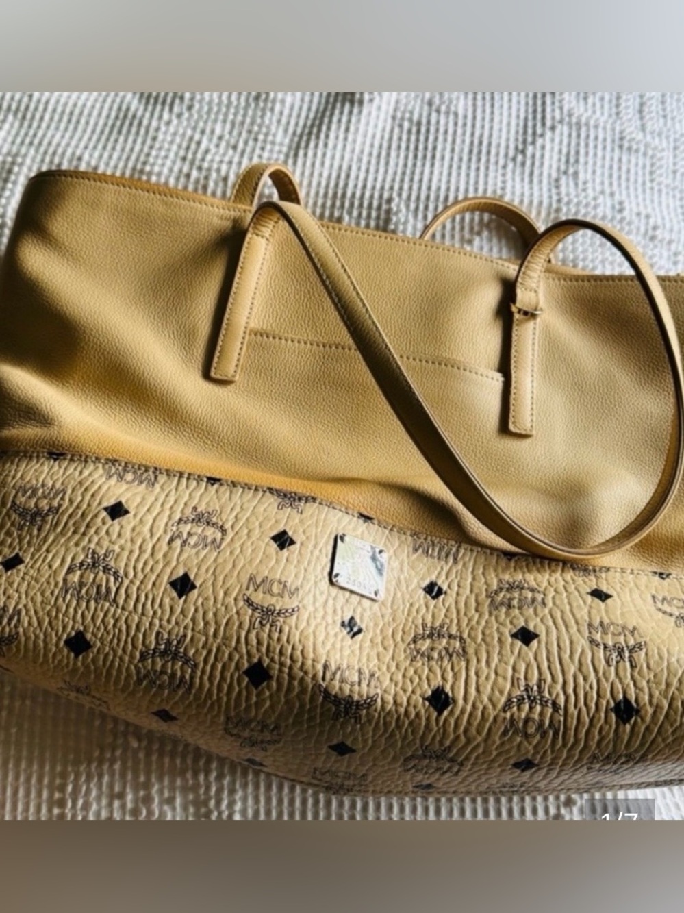 MCM Two-Tone Tan & Beige Leather Tote